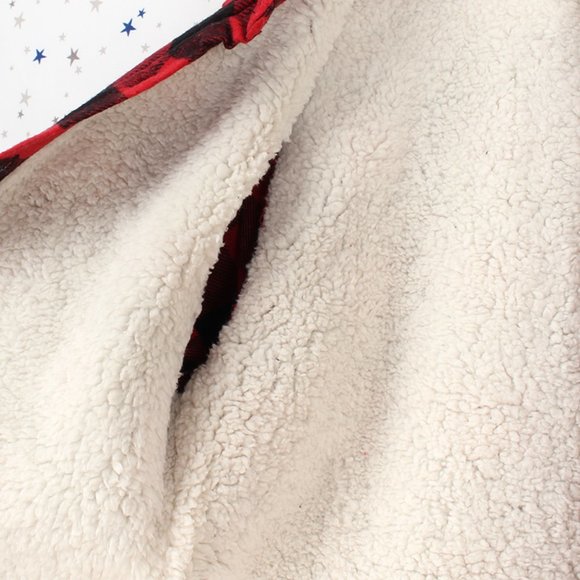 Sherpa Fur Lined Flannel Plaid Button Up Shirt Red Black Medium - Picture 4 of 7